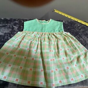 Vintage baby dress‎ and jacket gingham plaid green embroidered floral